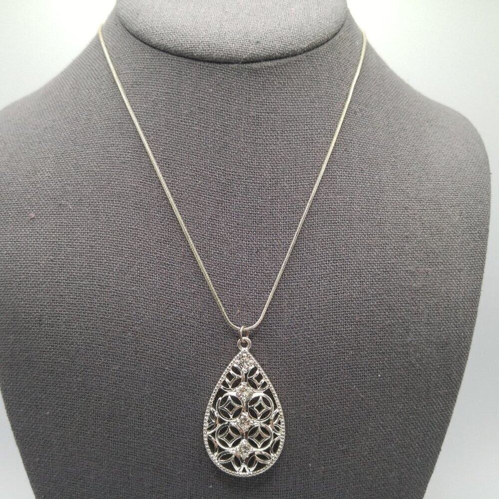 New York Co. Pendent Necklace, Clear Rhinestones, 18 Inches, Snake Chain